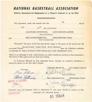 1968 Wilt Chamberlain NBA Trade Agreement Contract with Two Corresponding Letters – Philadelphia 76ers to Los Angeles Lakers